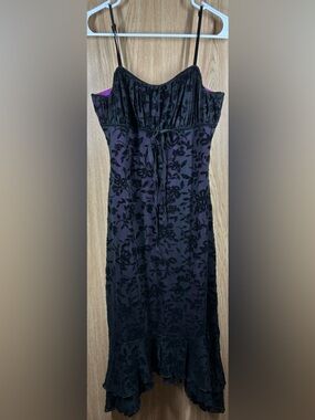 Pretty Damage Size M Y2K Vintage 2000 Black & Purple Velvet Floral Maxi Dress